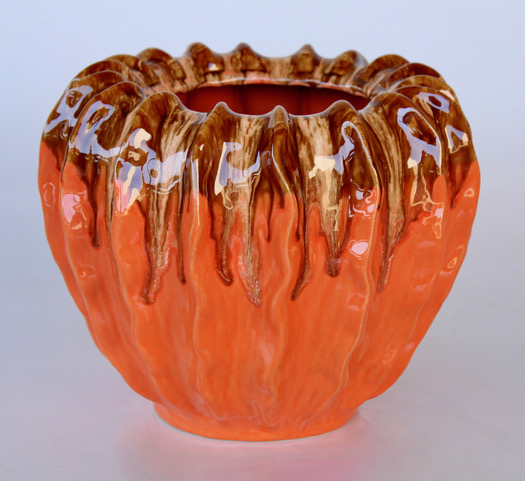 Brown/Orange Ruffled Ceramic Vase